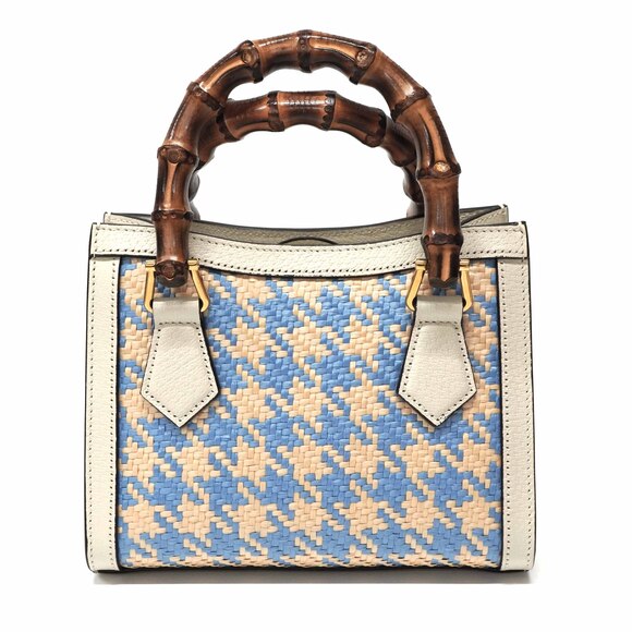 Gucci Raffia Bamboo Bag Houndstooth Pattern - Picture 2 of 9